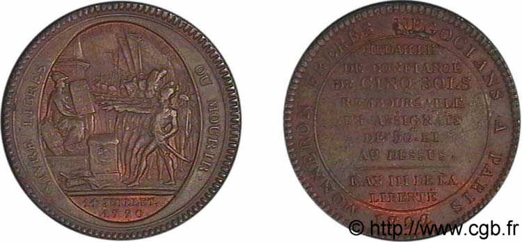 REVOLUTION COINAGE Monneron de 5 sols au serment (An III) 1792 Birmingham, Soho EBC