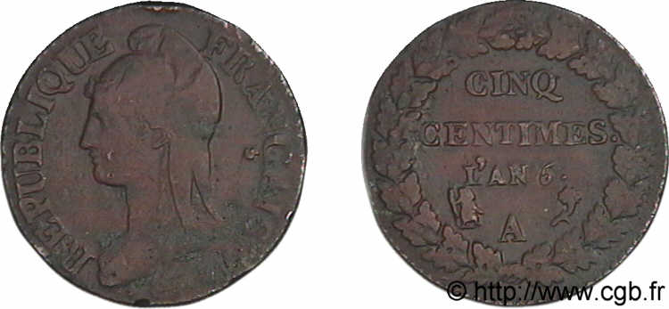 Cinq centimes Dupré, grand module 1798 Paris F.115/36 BC 