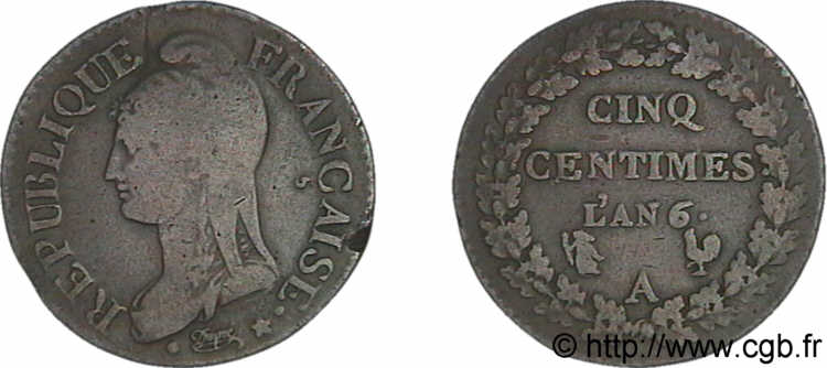 Cinq centimes Dupré, grand module 1799 Paris/Orléans F.115/57 SS/S 