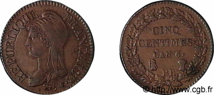 Cinq centimes Dupré, grand module 1798 Strasbourg F.115/38 TTB 