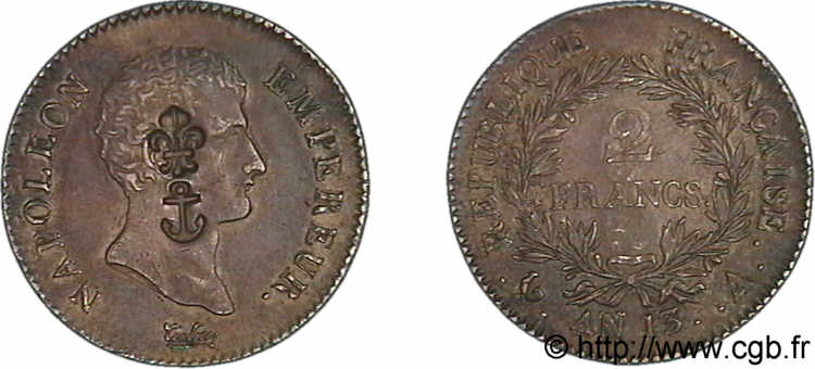 2 francs Napoléon empereur, calendrier révolutionnaire 1805 Paris F.251/12 XF/AU 