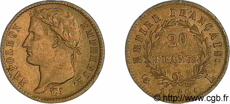 20 francs or Napoléon Ier tête laurée, Empire français 1812 Bayonne F.516/24 TTB 