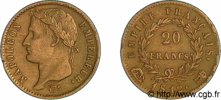 20 francs or Napoléon Ier tête laurée, Empire français 1812 Rome F.516/27 BC 