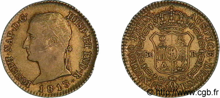 80 reales en or 2e type 1813 Madrid F.2061/ XF/AU 