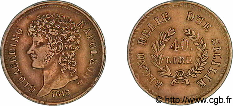 40 lires en or, rameaux courts 1813 Naples F.2250/ XF 