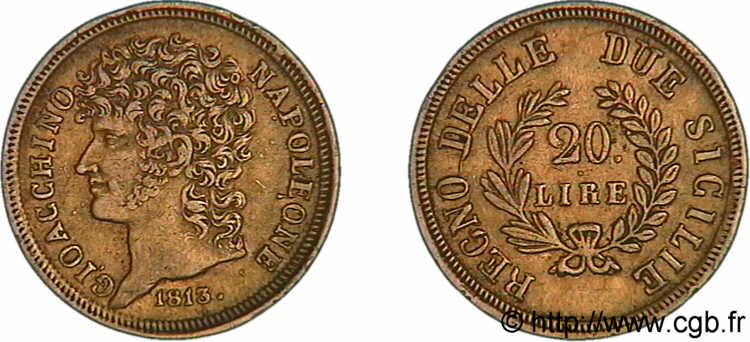 20 lires en or, rameaux courts 1813 Naples F.2253/ TTB 