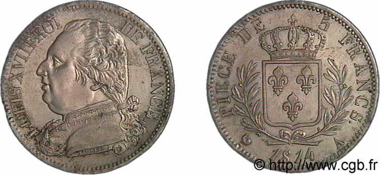 5 francs Louis XVIII, buste habillé 1814  Paris F.308/1 TTB 