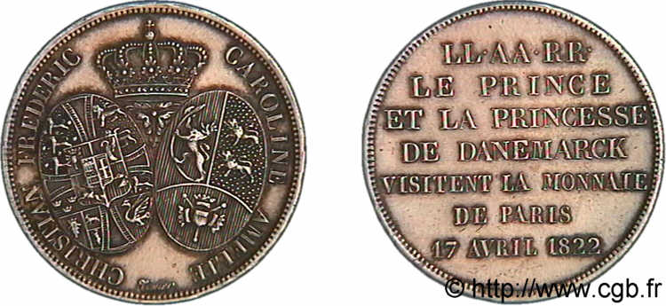 Monnaie de visite, module de 2 francs pour le Prince de Danemark 1822 Paris F.2544/(en cuivre) fST 