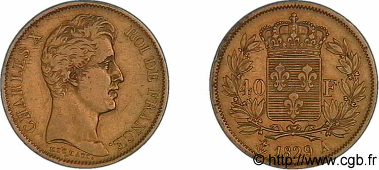 40 francs or Charles X, 2e type 1829 Paris F.544/4 VF/XF 