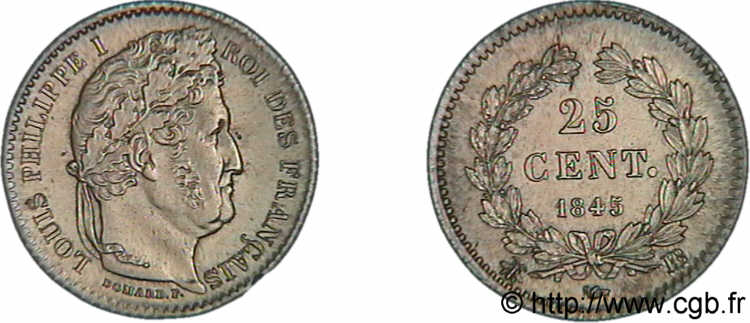 25 centimes Louis-Philippe 1845 Strasbourg F.167/2 MS 