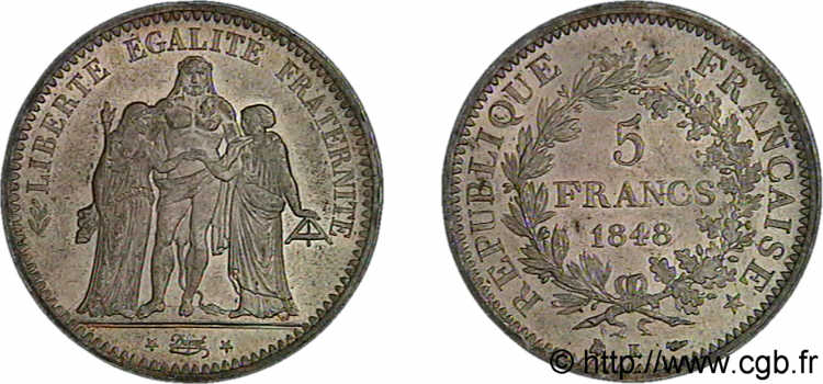 5 francs Hercule, Deuxième république 1848  Bordeaux F.326/4 AU 