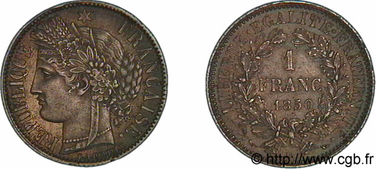1 franc Cérès Deuxième république 1850 Strasbourg F.211/7 VZ 