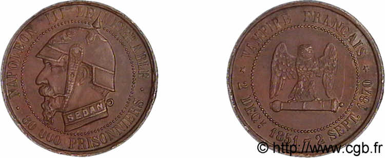 Monnaie satirique, module de 5 centimes 1870  F./ AU 