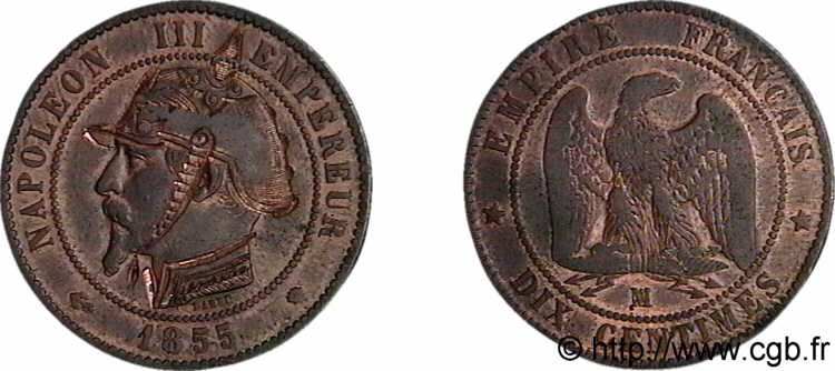 Monnaie satirique, module de 10 centimes, regravée 1855 Marseille F.133/30 XF 