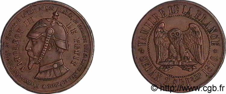 Monnaie satirique, module de 10 centimes 1870  F./ XF 