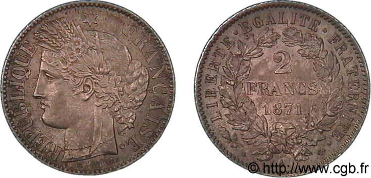 2 francs Cérès, avec légende 1871  Paris F.265/5 EBC 