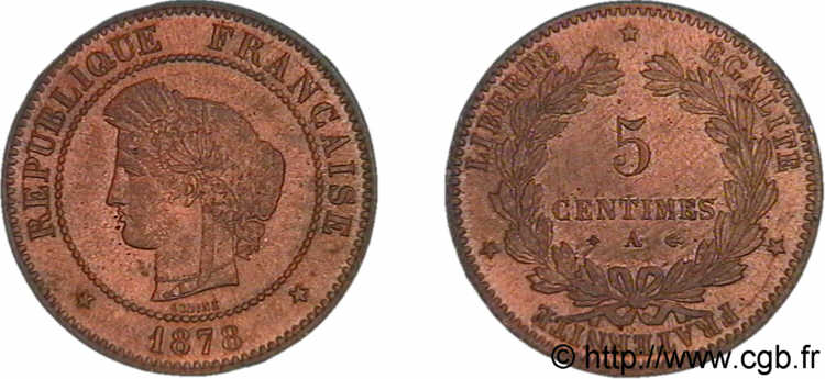 5 centimes Cérès 1878  Paris F.118/17 EBC 