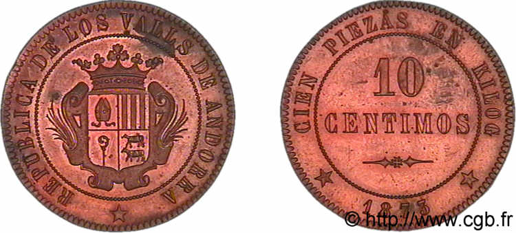 ANDORRA 10 centimos 1873  MS 