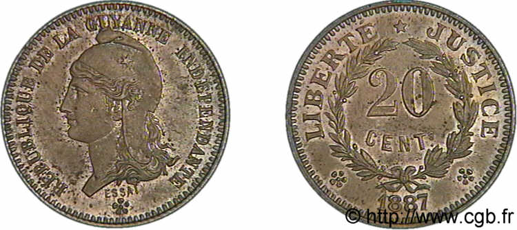 RÉPUBLIQUE DE LA GUYANE INDÉPENDANTE Essai de 20 centimes 1887 Bruxelles ? EBC 
