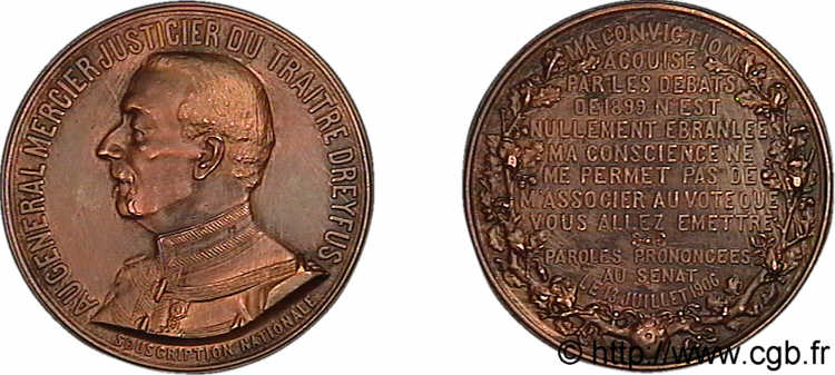 III REPUBLIC Médaille BR 50, général Mercier AU
