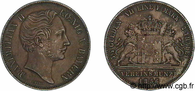 GERMANY - KINGDOM OF BAVARIA - MAXIMILIAN II JOSEPH Double thaler 1856 Münich AU 
