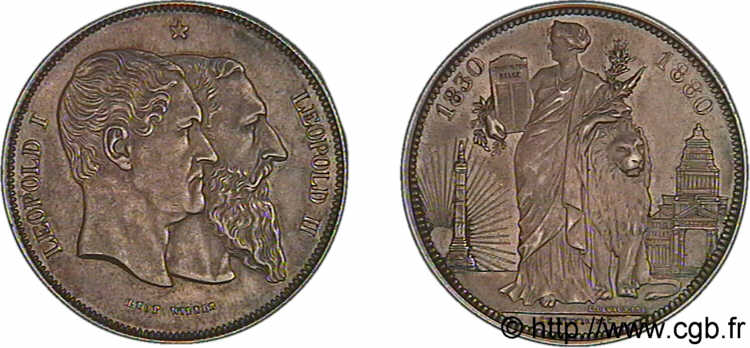 BELGIUM - KINGDOM OF BELGIUM - LEOPOLD II 5 francs, Cinquantenaire du Royaume (1830-1880) 1880 Bruxelles AU 
