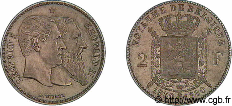 BELGIQUE - ROYAUME DE BELGIQUE - LÉOPOLD II 2 francs, Cinquantenaire du Royaume (1830-1880) 1880 Bruxelles VZ 