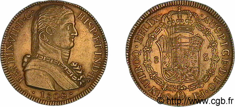 CHILI - FERDINAND VII 8 escudos en or 1808 S°, Santiago SS/VZ 