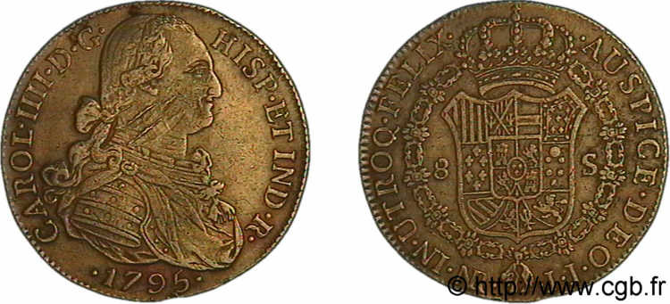 COLOMBIE - CHARLES IV 8 escudos en or 1795 Nuevo Reino (Bogota) BC/MBC 