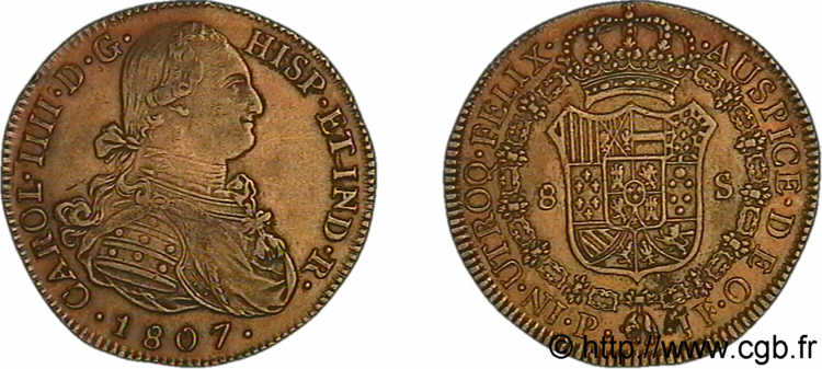 COLOMBIA - CHARLES IV 8 escudos en or 1807 Popayan XF 