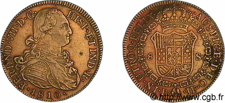 PRIMO IMPERO 8 escudos en or 1810 Popayan XF 