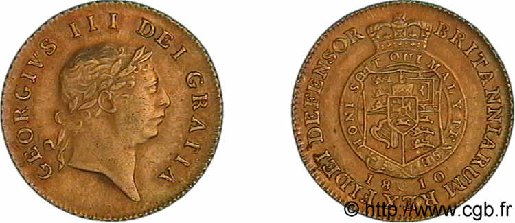 GRAN BRETAGNA - GIORGIO III Half Guinea (demi-guinée), 7e buste 1810 Londres SPL 