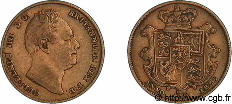 GRANDE-BRETAGNE - GUILLAUME IV Sovereign (souverain), 2e type 1835 Londres TB 