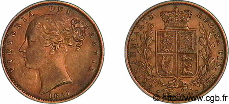 GROßBRITANNIEN - VICTORIA Sovereign (souverain), type 2, grosse tête, signature en relief 1851 Londres SS 
