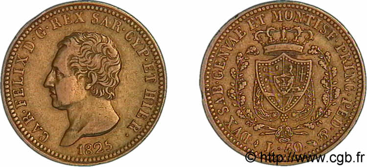 ITALIEN - KÖNIGREICH SARDINIEN -  KARL FELIX 40 lires en or 1825 Turin SS 
