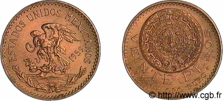MEXIQUE - RÉPUBLIQUE 20 pesos or 1959 Mexico VZ 