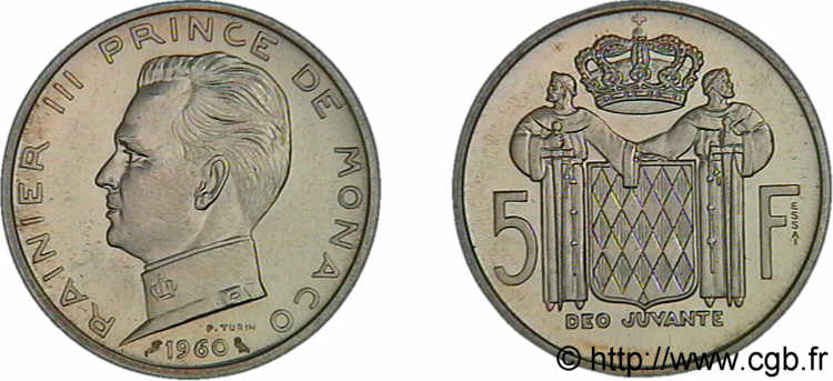 MONACO - PRINCIPAUTÉ DE MONACO - RAINIER III Essai de 5 francs en argent 1960 Paris ST 