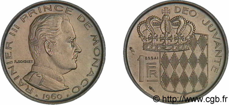 MONACO - PRINCIPALITY OF MONACO - RAINIER III Essai de 1 franc 1960 Paris MS 