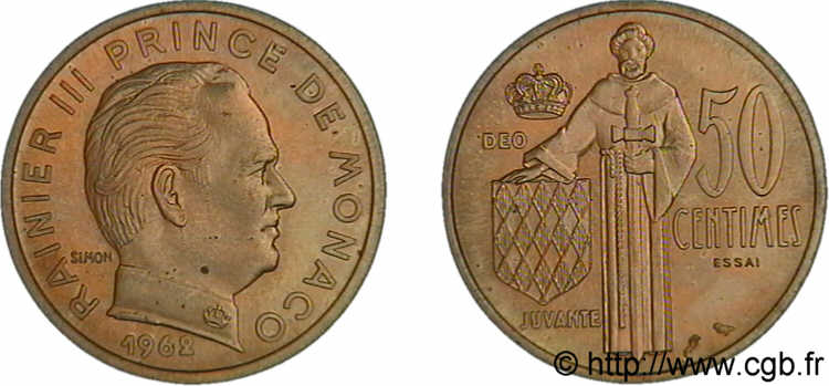 MONACO - PRINCIPALITY OF MONACO - RAINIER III Essai de 50 centimes 1962 Paris MS 