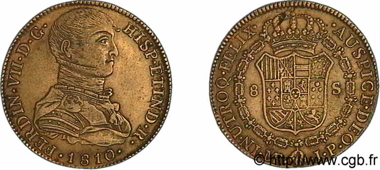 PÉROU - FERDINAND VII 8 escudos en or 1810 LIMÆ (en monogramme) SS 