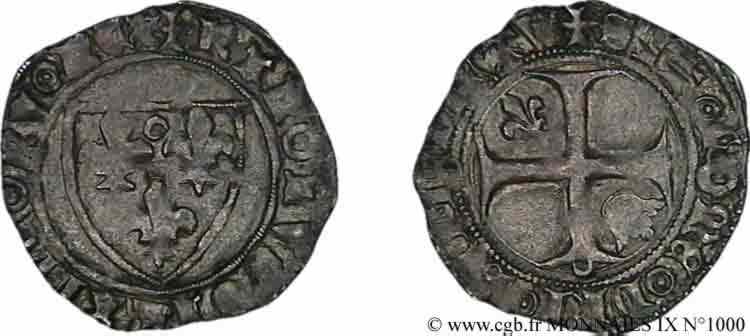BURGONDY - COINAGE AT THE NAME OF CHARLES VI  THE MAD  OR  THE WELL-BELOVED  Demi-blanc dit  demi-Guénar  18/09/1420 Troyes BB