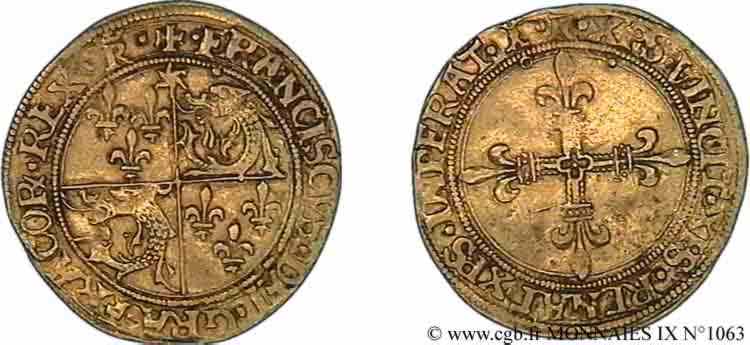 FRANÇOIS IER LE RESTAURATEUR DES LETTRES Écu d&nbsp;or au soleil du Dauphiné, 1er type 21/07/1519 Romans TTB