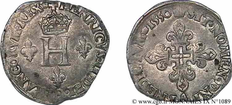 HENRY II Double sol parisis, ou six blancs ou  gros de Nesle  1550 Paris, Moulin de Nesle SS