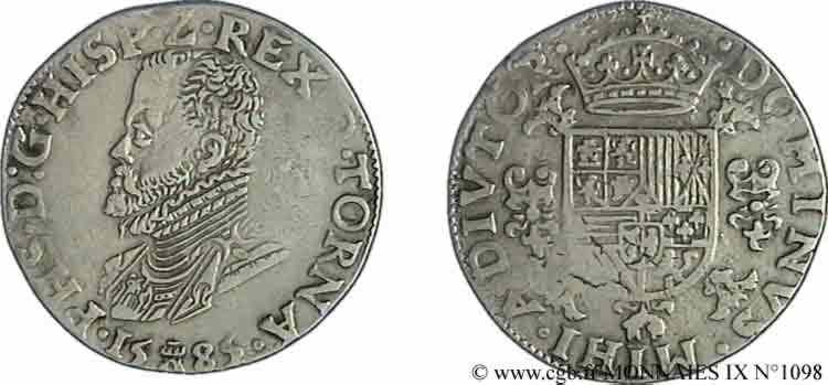 PAYS-BAS ESPAGNOLS - TOURNAI - PHILIPPE II D ESPAGNE Demi-écu philippe ou demi-daldre philippus 1585 Tournai XF