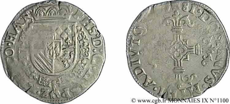 PAYS-BAS ESPAGNOLS - COMTÉ DE HAINAUT - PHILIPPE II D ESPAGNE Vingtième d écu Philippe 1581 Mons XF