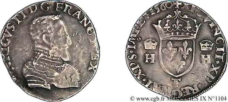 FRANCIS II. COINAGE AT THE NAME OF HENRY II Teston à la tête nue, 1er type 1560 Nantes MBC