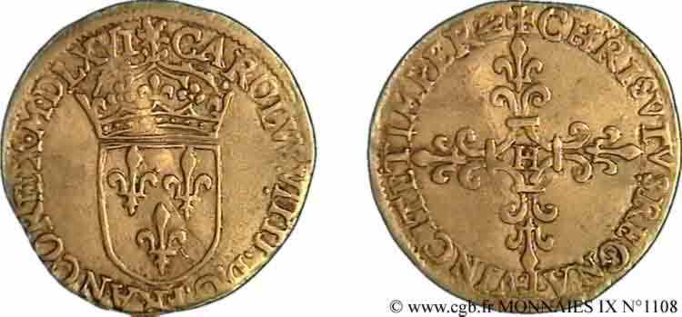 CHARLES IX Écu d or au soleil, 1er type 1566 (MDLXVI) La Rochelle XF