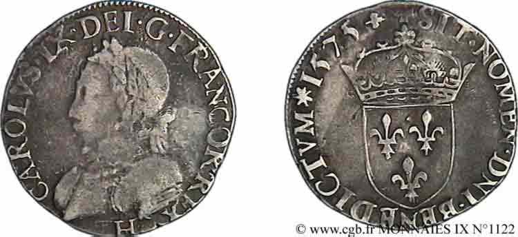 HENRI III. MONNAYAGE AU NOM DE CHARLES IX Teston, 11e type 1575 (MDLXXV) La Rochelle TB/TTB