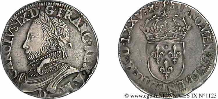 HENRY III. COINAGE IN THE NAME OF CHARLES IX Teston, 11e type 1575 (MDLXXV) Lyon AU