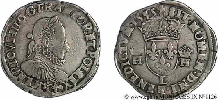 HENRY III Teston 3e type, col fraisé 1575 Bayonne MBC